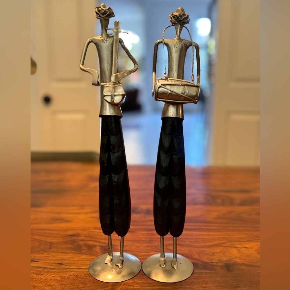 MCM Wood Metal Stretch Figurine 16” High Exquisite Moroccan Figurine Set  Art